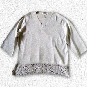 Joseph A. Silver Metallic Sweater with Crochet Hem